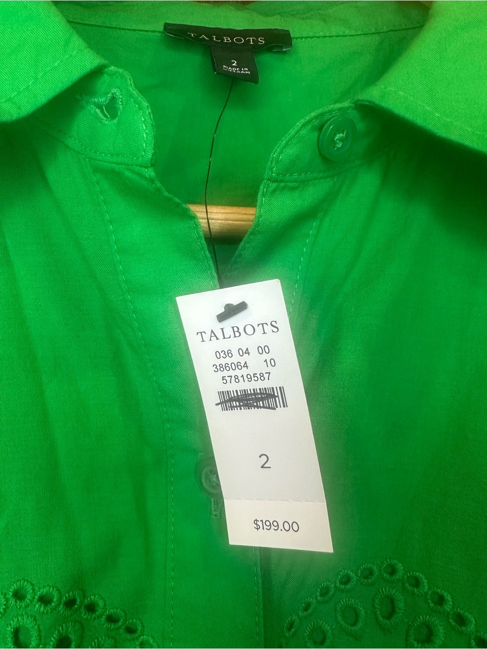 Talbots Green Eyelet Puff Sleeve Poplin Shirtdress - Picture 4 of 6